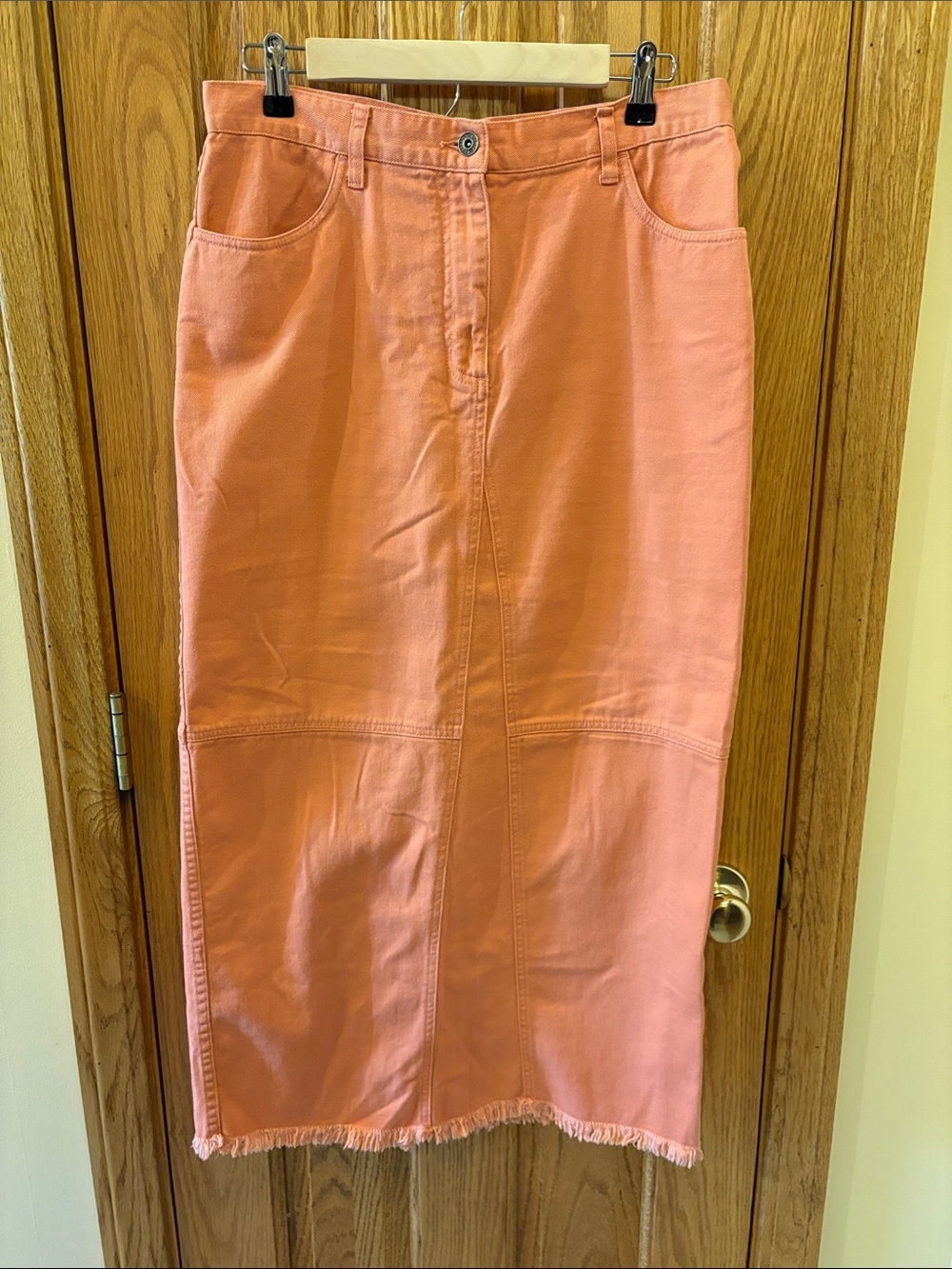Christopher & Banks Coral Midi Skirt with Frayed Hem - Vintage